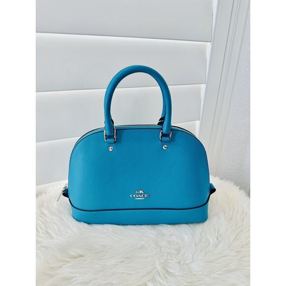 NWT Coach Crossgrain Mini Sierra Satchel Bag Leather Handbag Turquoise Blue $295
